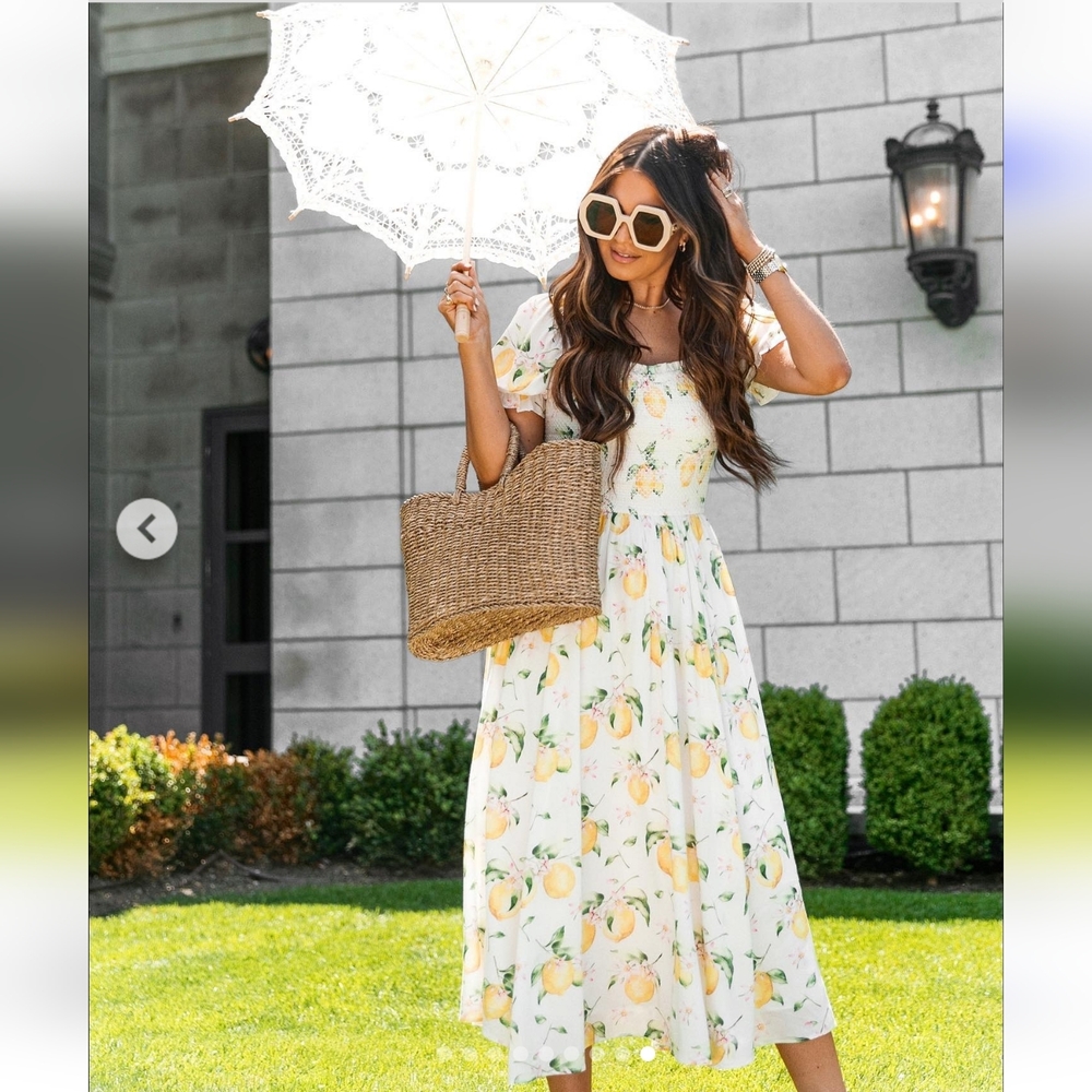 Ivy City Co. Lemon Print Smocked Midi🍋 Dress Sz.1X